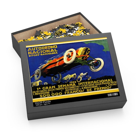 Retro 1923 Barcelona Auto Race Poster Puzzle (120, 252, or 500-Piece). The Perfect Classic Car / Auto Racing Gift
