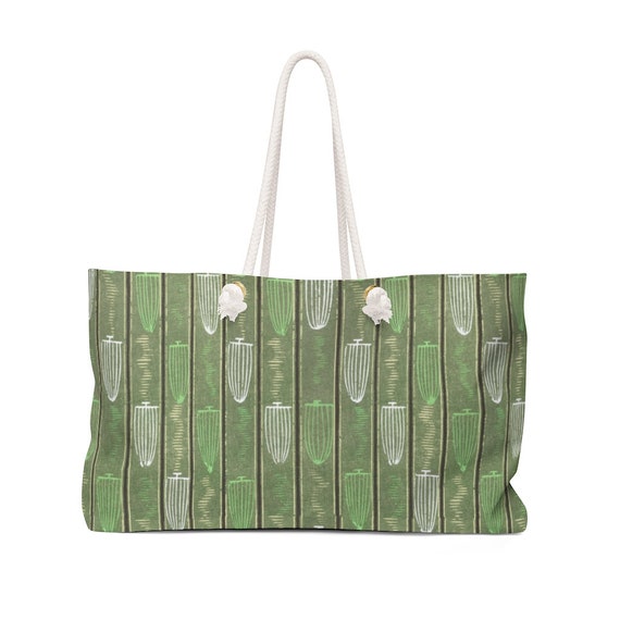 Retro Green Print Pattern Shima-Shima (1904) by Furuya Korin Weekender Bag