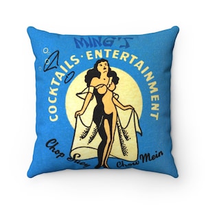 Retro Ming&#39;s Cocktails and Entertainment, Chop Suey  on Spun Polyester Square Pillow Case, 4 SIZES