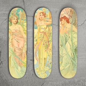 Art Nouveau Alphonse Mucha Skateboard Deck Triptych