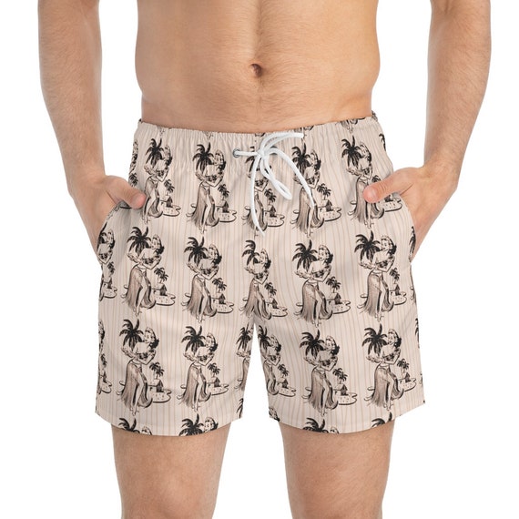 Retro Tropical Hula Girl Mens Swim Trunks Mid Century Modern Tiki