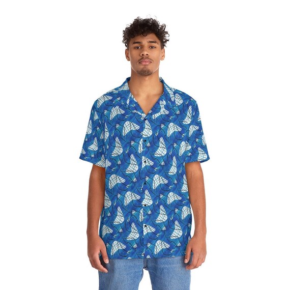 Retro Mid Century Modern Boomarang Men's Hawaiian Shirt with 1950s MCM Design when Tiki Drinks are served or the beach.