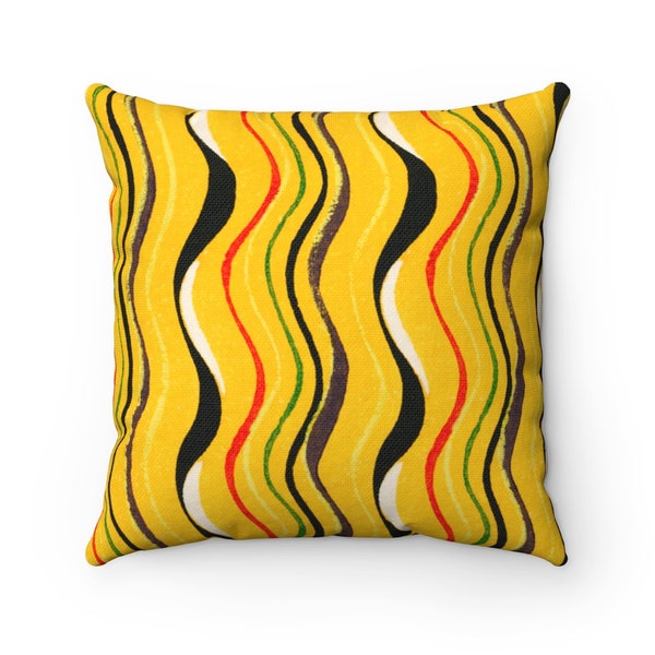 Retro MCM Yellow Pattern Spun Polyester Square Pillow Case Shima-Shima (1904) by Furuya Korin