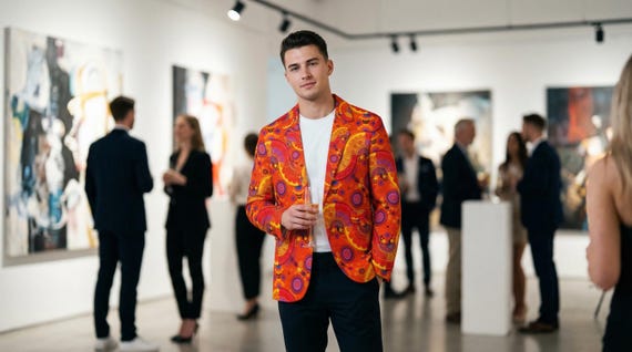 Retro 60s Print Cotton Blazer: MCM Flat Lapel Collar