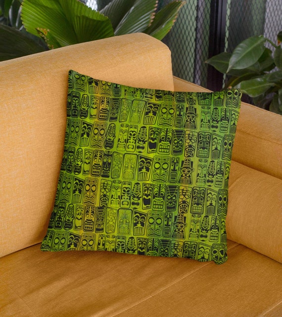 Retro Tiki Spun Polyester Green Glow Square1950s vintage style Pillow Case