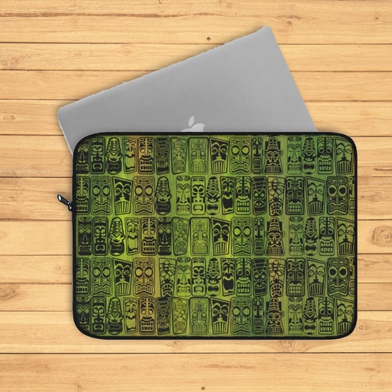 Retro Tiki mid century modern Laptop Sleeve in Green, Macbook,PC