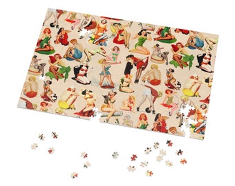 Retro 30&#39;s & 40&#39;s Pin-Ups Jigsaw Puzzle (252, 500 or 1000-Piece) Classic Cheesecake art in a metal box!