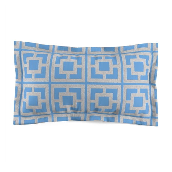 Retro Sky Blue Breeze Block Pillow Sham, MCM Decor, Retro Microfiber Bedding, Luxurious Sleep Essential, Bright Bedroom Accent