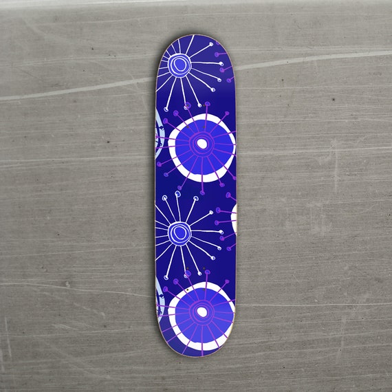 Retro Skateboard Deck 50s Mid Century abstract BLUE Pattern
