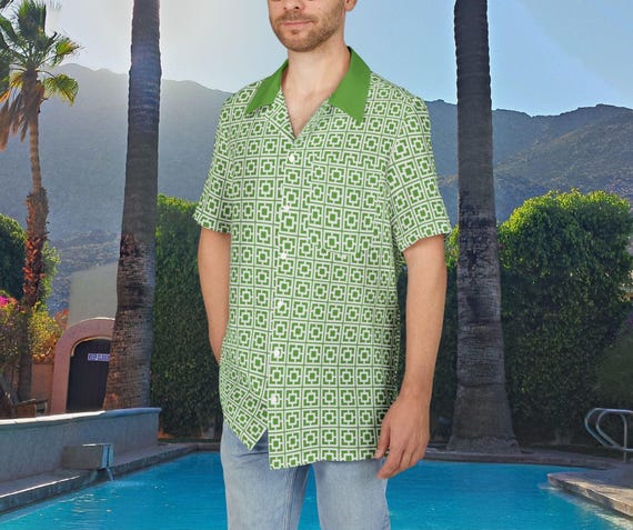 MCM Breeze Block Hawaiian Shirt: Retro Aloha Tiki Party, Sago Palm Green