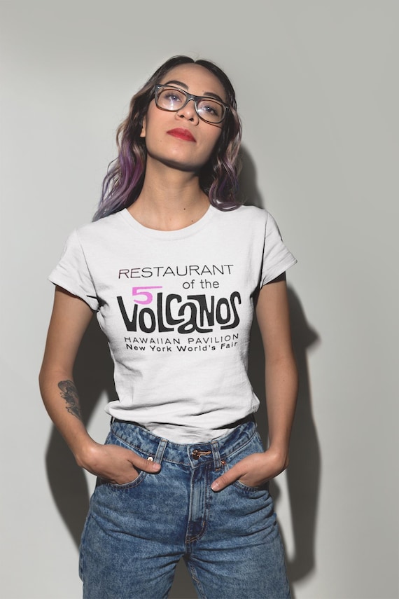Retro 63 NY Worlds Fair 5 Volcanos Restaurant Hawaiian Pavilion Tee, Mid Century Modern T-Shirt - Unisex Jersey Short Sleeve Shirt, Vintage