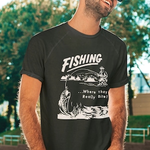 Retro Fishing Graphic Tee - Bella+Canvas Cotton Fisherman Gift