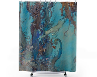 Art Nouveau Edmund Dulac watercolor Shower Curtain, The Little Mermaid
