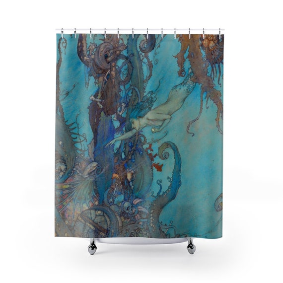 Art Nouveau Edmund Dulac watercolor Shower Curtain, The Little Mermaid