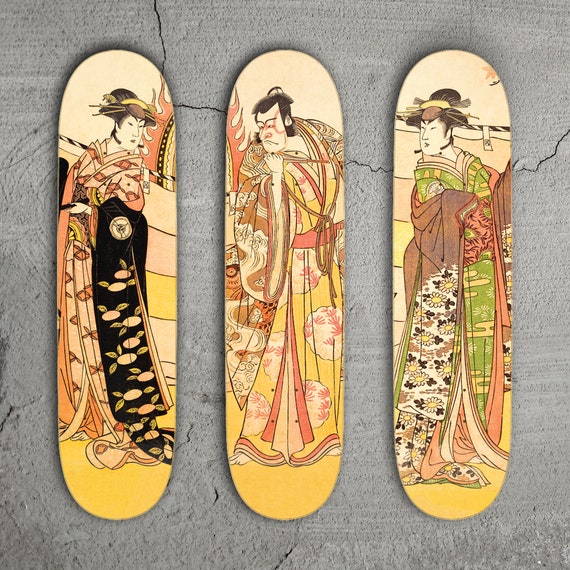 1785 Shunkō II Skateboard Deck Triptych Japanese Print