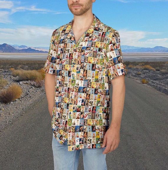 Hawaiian Shirt, Retro Pinup Playing Cards Pattern 50s MCM Design, Tiki MCM, Men's Aloha Top for Luau Party - Unisex Button-Down, Luau Party