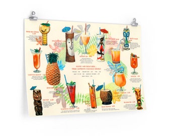 Retro Tiki Bar Getränkekarte Poster: Mid-Century Modern Tropical Kunst