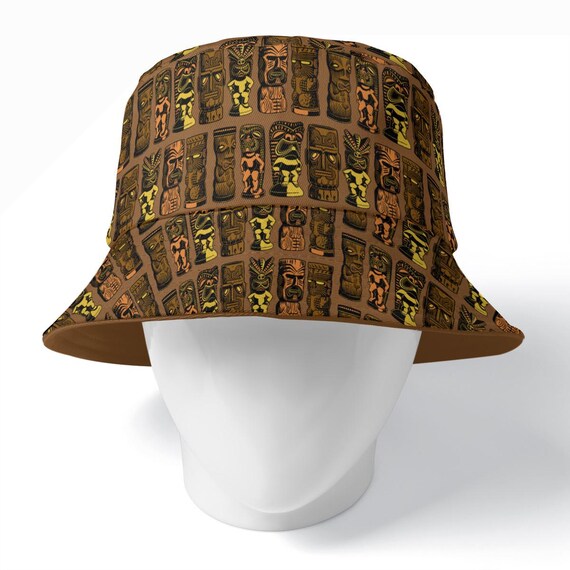 Retro Tiki Gods Brown Bucket Hat: Summer Beach Accessory