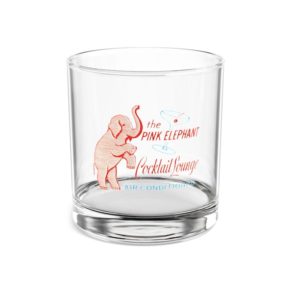Retro Pink Elephant Cocktail Lounge Rocks Glass | 10oz Whiskey Tumbler