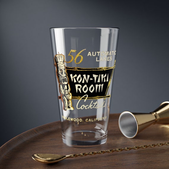 Retro Kon Tiki Pint Glass, Tropical Mid Century Modern Tiki Bar 16 oz Pint Glass, Perfect MCM Barware classic