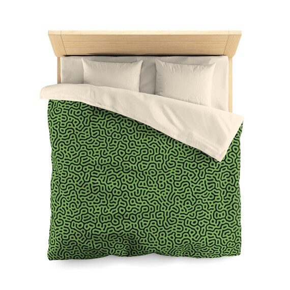 Retro 80s Microfiber Duvet Cover Memphis New Wave design GREEN and BLACK, Two Sizes
