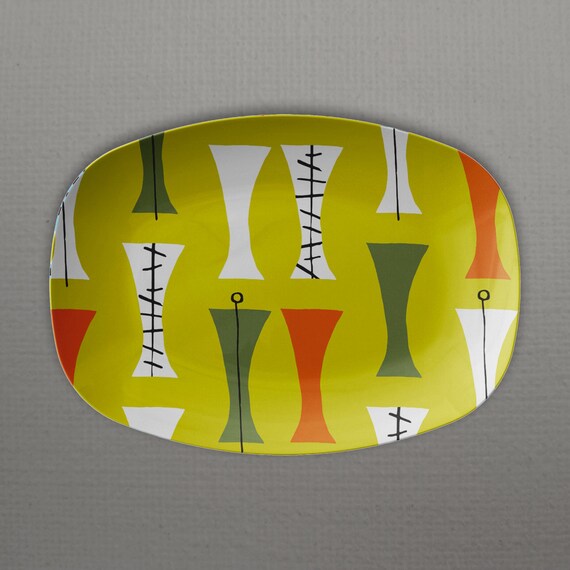 Retro 50s Mid Century Modern Dingbat style 10x14" PLATTER