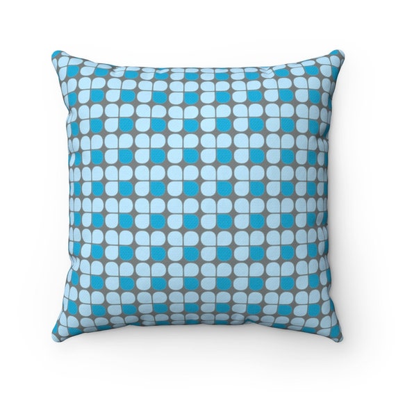 Retro Mid Century Modern Blue on Blue on Gray in a  Spun Polyester Square Pillow Case, 2 patterns, 4 sizes
