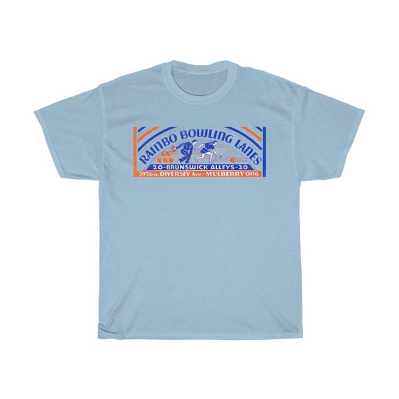 Retro Rainbo Bowling Lanes Heavy Cotton Tee shirt, Vintage Ad on a Unisex T-shirt