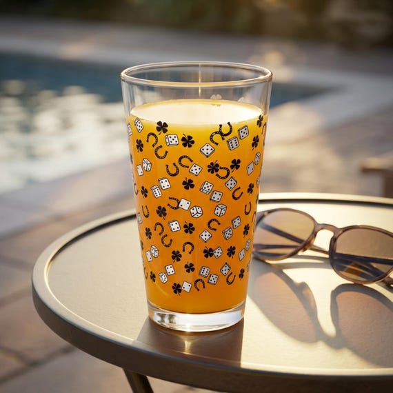 Lucky Icons Pattern Mixing Glass 16oz | Horseshoes Clover Dice