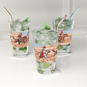 Cowboy Retro 16oz Mixing Glass, Vintage Western Fan Gift, 1940s Wallpaper Pattern Pint Glass, Barware Decor, Drinkware Accessories