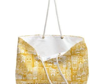 Bolso de fin de semana Tiki retro: bolso de viaje moderno de mediados de siglo en blanco y negro