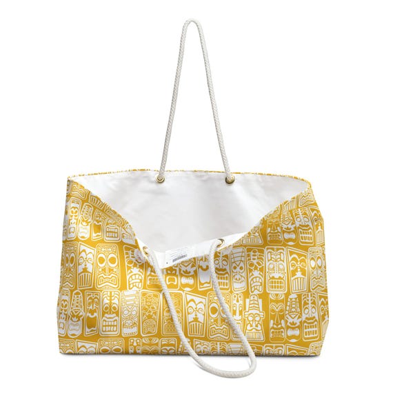 Retro Tiki Weekender Bag: Mid-Century Modern Black & White Travel Tote