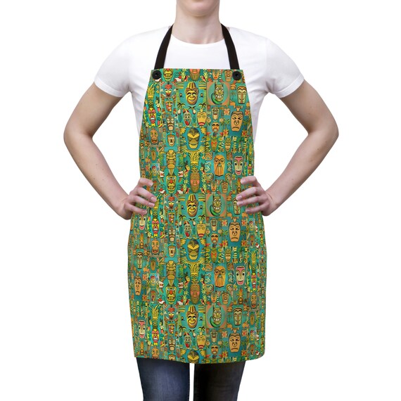 Retro Tiki Green Kitchen Apron for that Tropical Tiki God Mid Century Modern Meal Making Magic