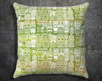 Retro Tiki Faux suede Green Yellow Square Pillow 1950s vintage style Pillow Case