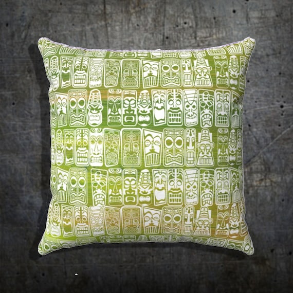 Retro Tiki Faux suede Green Yellow Square Pillow 1950s vintage style Pillow Case