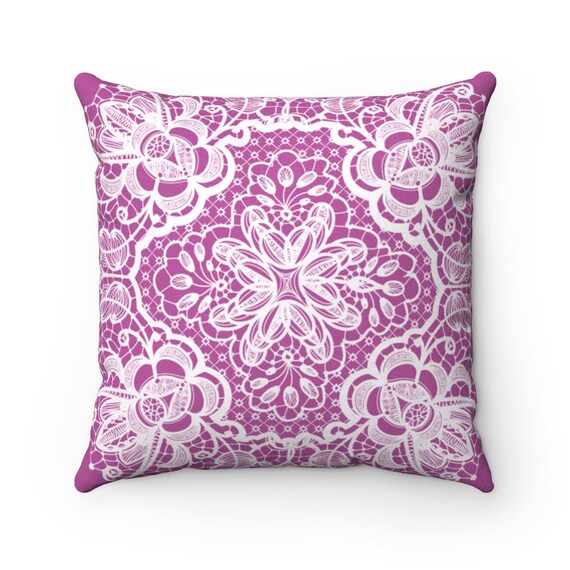 Lace Pattern Square Pillow Case, Power Pink  Faux Suede, 4 Sizes!