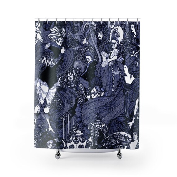 Art Nouveau Aubrey Beardsley drawing Shower Curtain in Blue tint