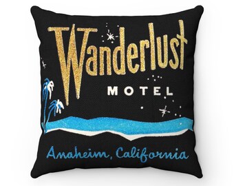 Retro Mid Century Modern Square Pillow Case Wanderlust Motor Hotel on Spun Polyester