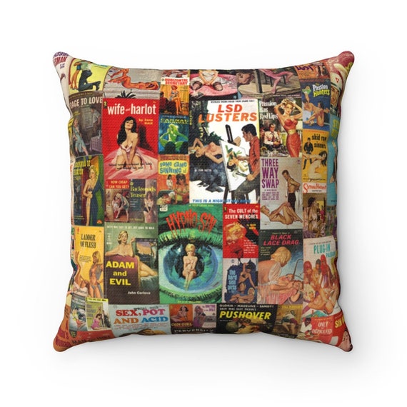 Vintage Pulp Novel Montage on Spun Polyester Square Pillow Case. 4 sizes
