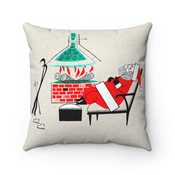 Retro Cool Ski Santa Season's Greetings Mid Century Modern Retro Christmas  on a Spun Polyester Square Pillow Case, Merry Christmas!