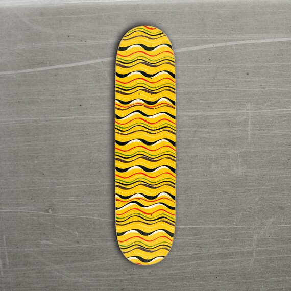 Retro 50s Mid Century Yellow and Black Japanese Print abstract Pattern Skateboard Deck