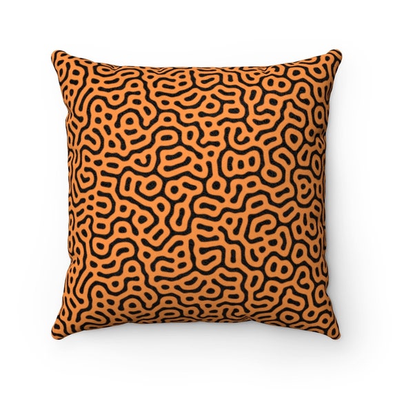 Retro 80s Square Pillow Case New Wave Memphis Design ORANGE and BLACK Faux Suede