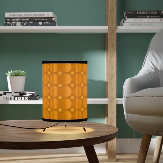 Retro Mid Century Modern Orange Tripod Lamp with High-Res Printed Shade, US/CA plug