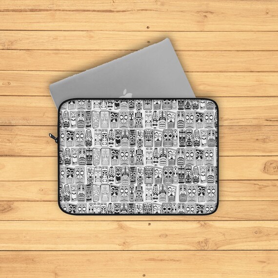 Retro Tiki mid century modern Laptop Sleeve in Black on White