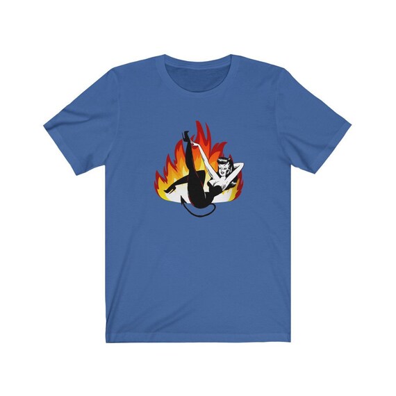 Retro Devil Doll  Unisex Jersey Short Sleeve Tee. Satan's Temptress is here to tempt you to get this shirt!
