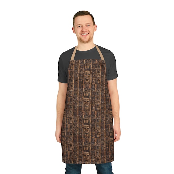 Retro Tiki Heads Tropical Kitchen Apron | Mid Century Modern