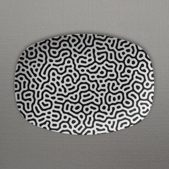 Retro 80's New Wave Black and White Pattern 10x14" PLATTER, Memphis Design style