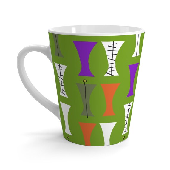 Retro inspired Dingbat Mid Century Modern Green Latte mug