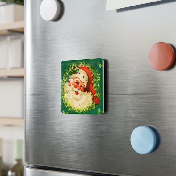 Retro MCM Santa Porcelain Magnet, Square / Mid Century Modern 1950's Christmas Cheer for the Fridge!