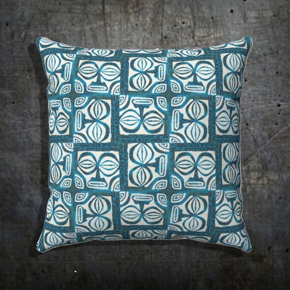 Retro Mid Century Square Pillow Case Turquoise Tiki God  Spun Polyester